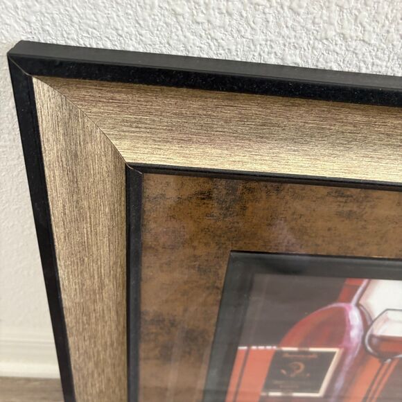 Classic Wine Print Signed "Rouge" Framed Black and Gold - Picture 4 of 8